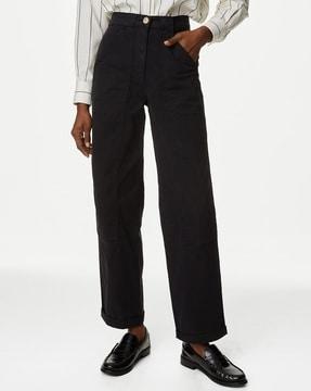 cotton rich relaxed straight trousers