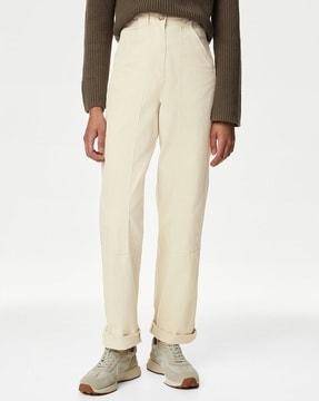 cotton rich relaxed straight trousers
