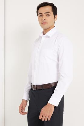 cotton rich structured solid white formal shirt - white