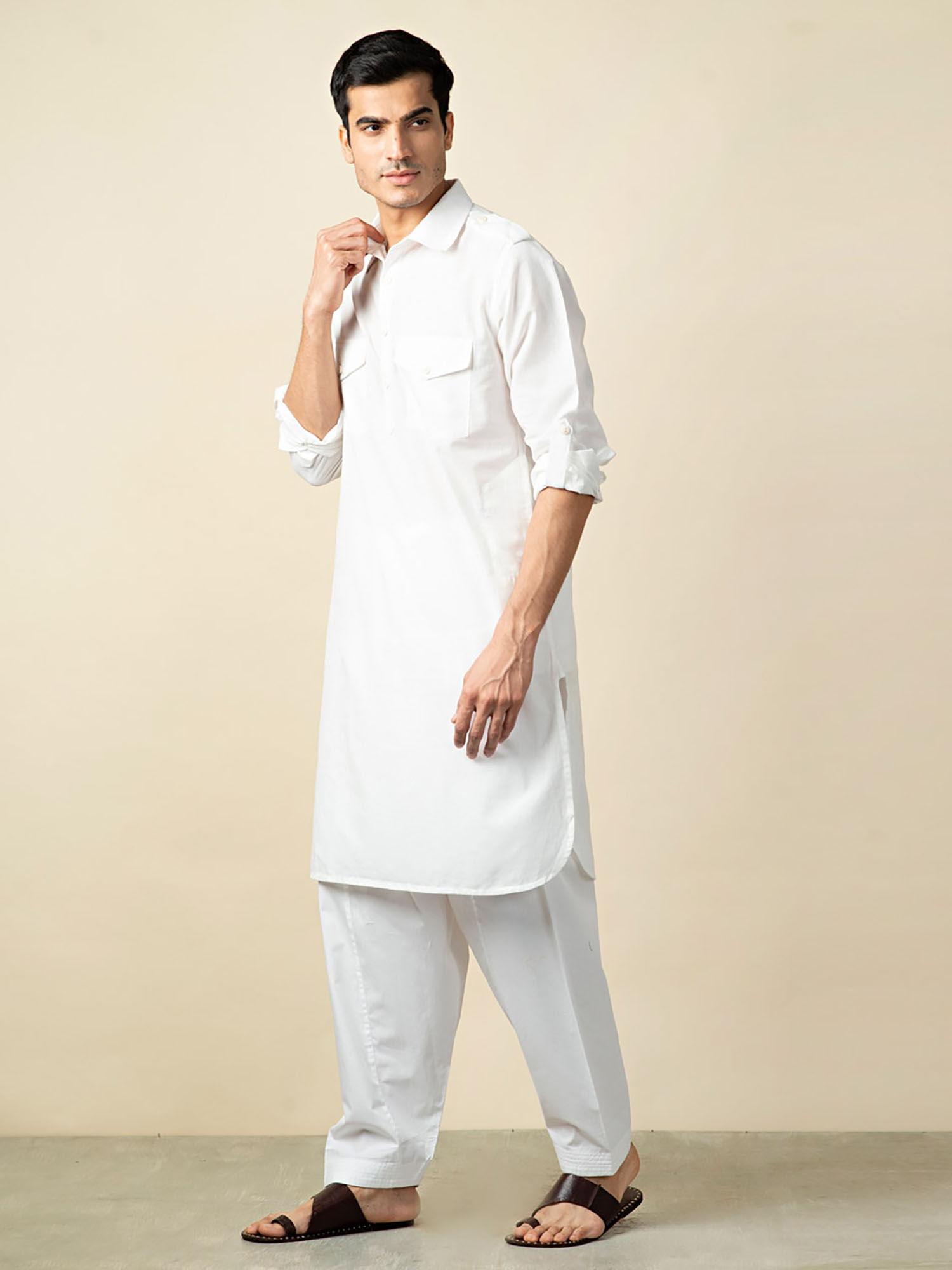 cotton rollup sleeves pathani kurta