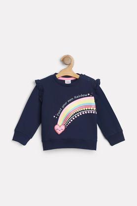 cotton round neck infant girls sweatshirts - navy