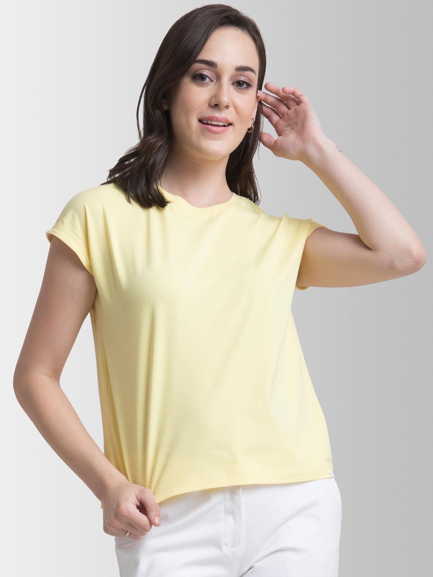 cotton round neck knitted t shirt - yellow