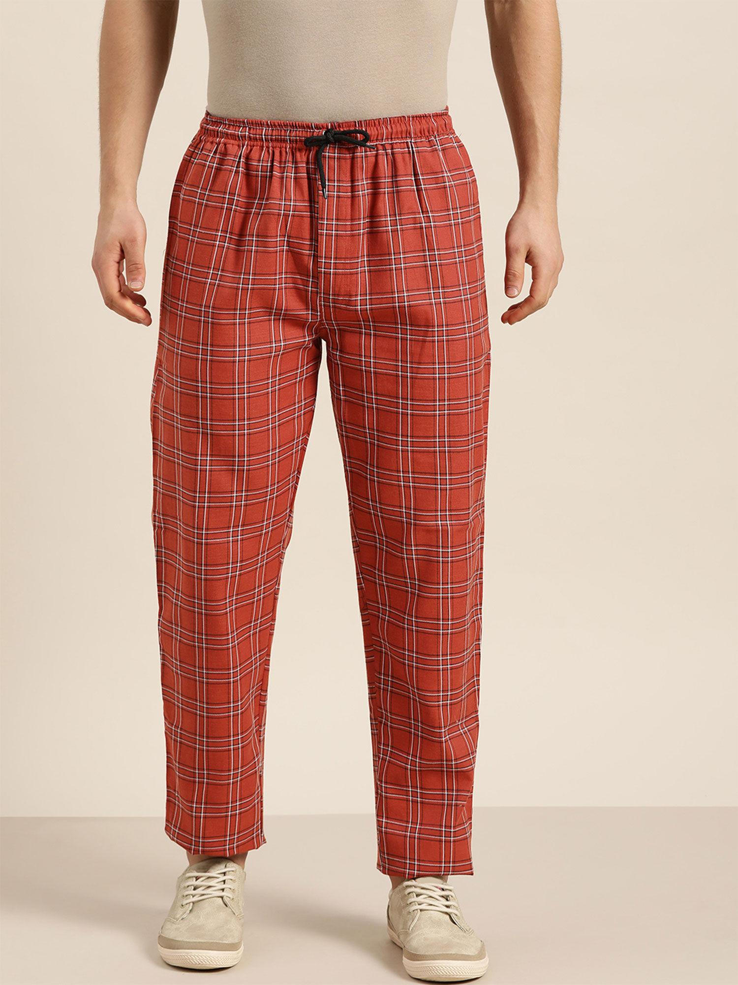 cotton rust & white checked track pant