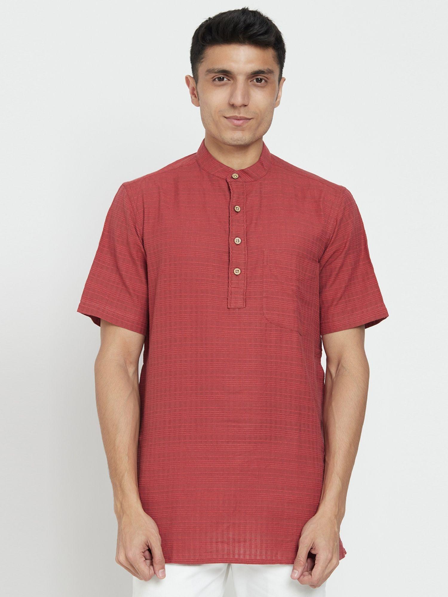 cotton rust checked men short kurta