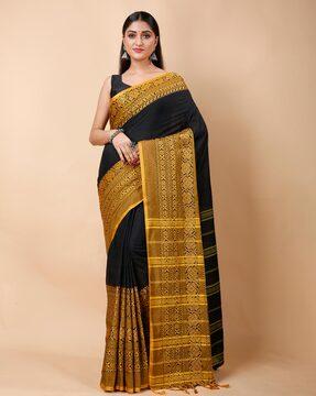 cotton saree with floral woven border