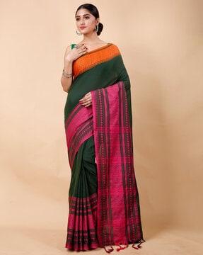 cotton saree with floral woven border