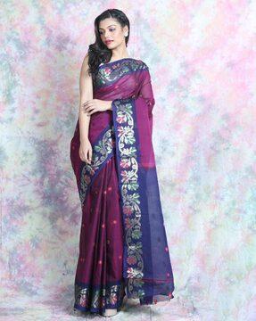 cotton saree with floral woven border