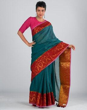 cotton saree with floral woven border