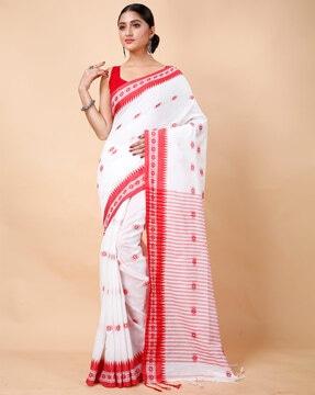 cotton saree with floral woven motifs