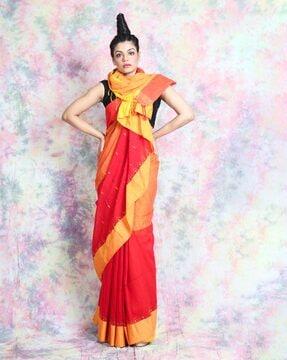 cotton saree with geometric woven pallu