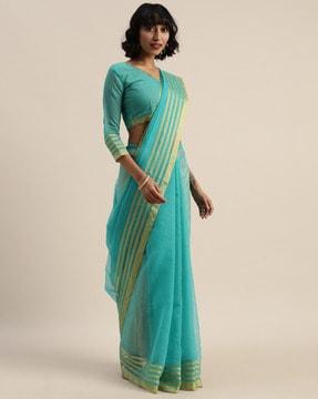 cotton saree with striped zari border