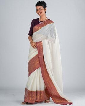 cotton saree with zari woven contrast border