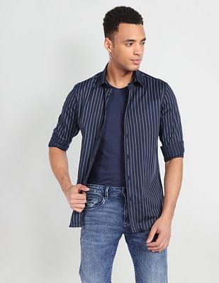 cotton sateen vertical stripe shirt