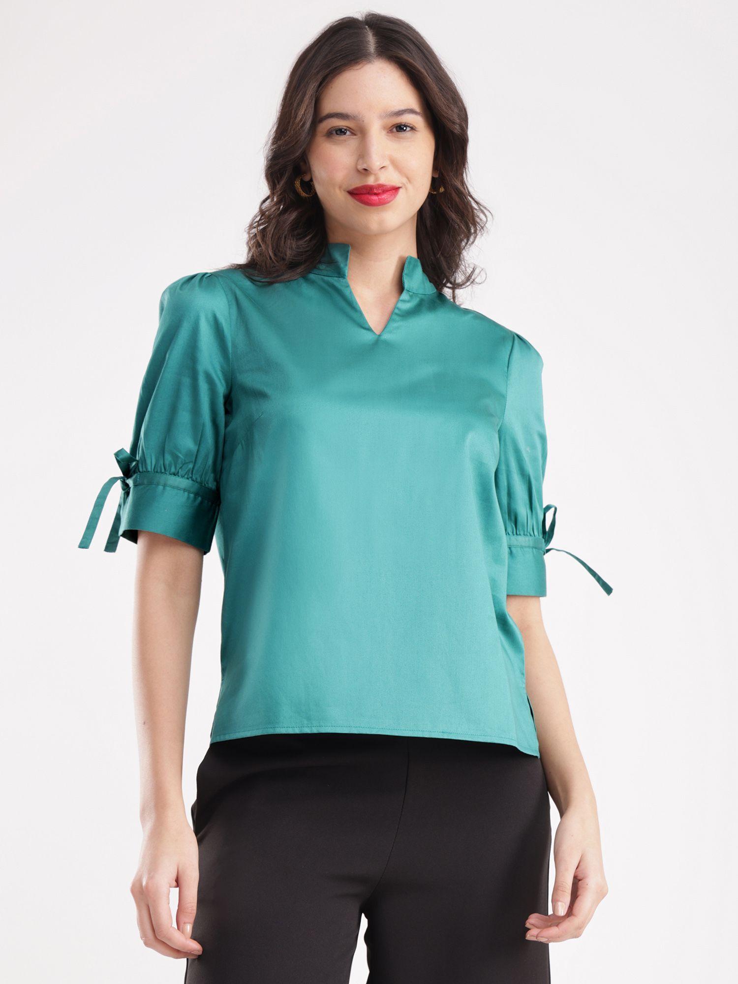 cotton satin top - teal