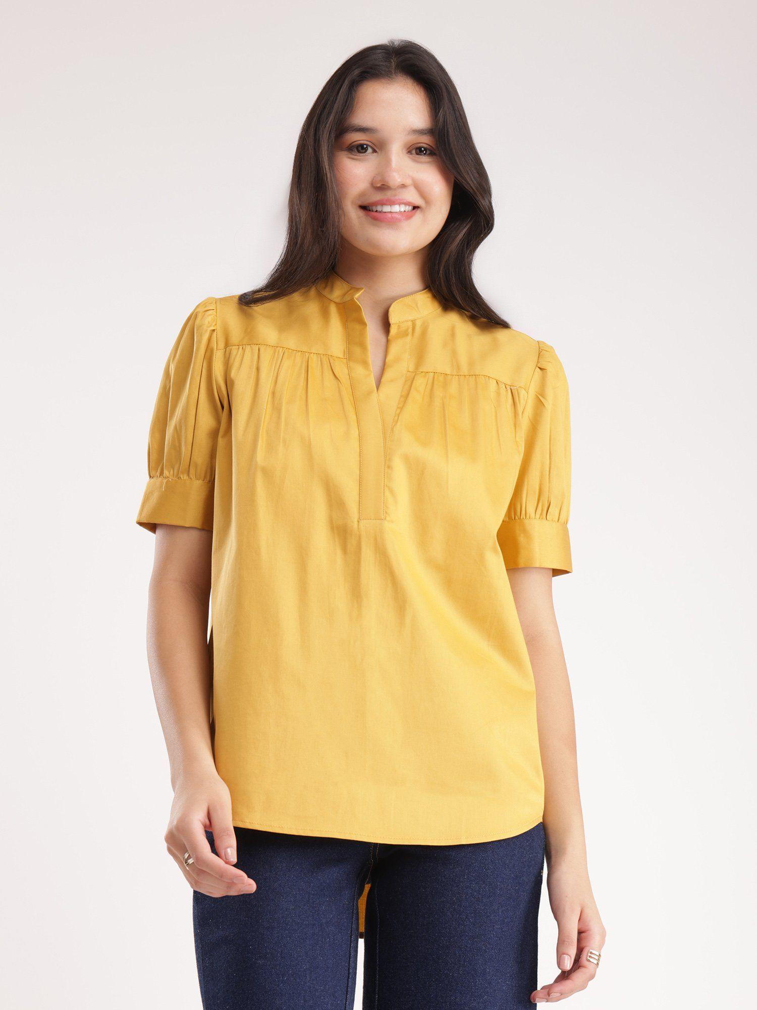 cotton satin top mustard