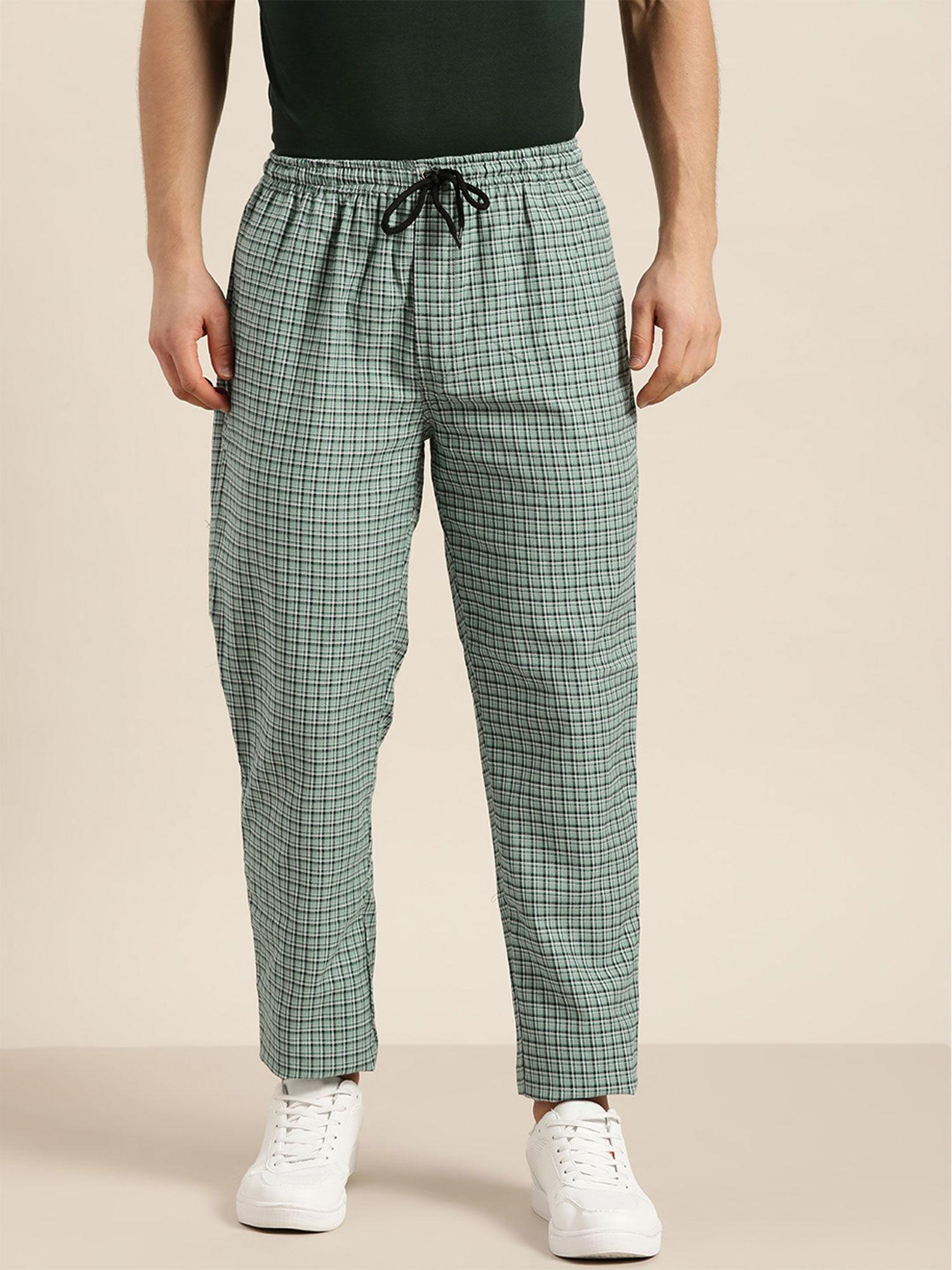 cotton sea green & white checked track pant