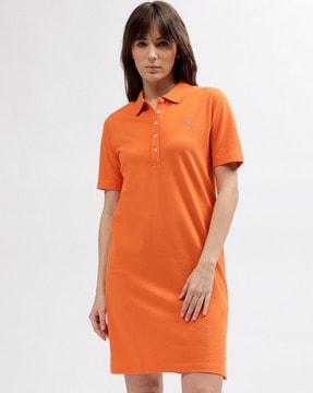 cotton shirt dress with logo applique