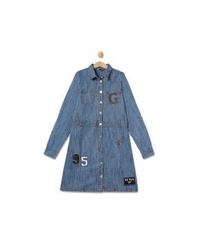 cotton shirt dress with patch pocket