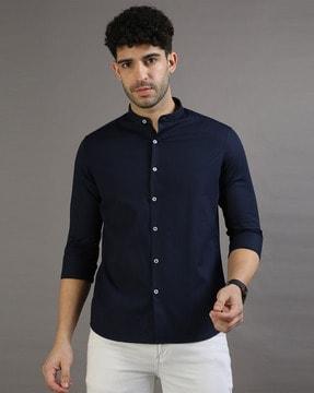 cotton shirt with band collar