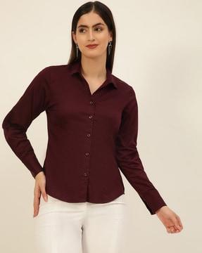 cotton shirt with curved hemline