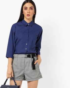 cotton shirt with curved hemline