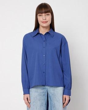 cotton shirt with high-low hem