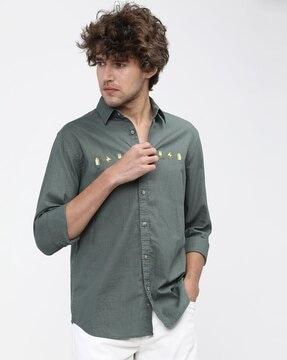 cotton shirt with placement embroidery