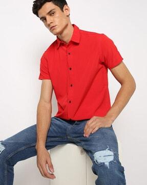 cotton shirt with spread collar