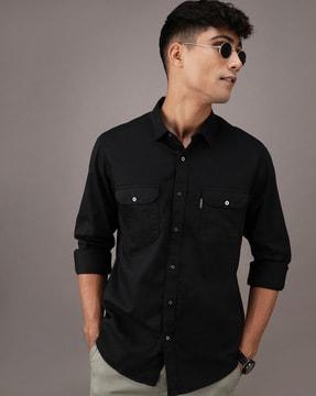 cotton shirt with spread collar