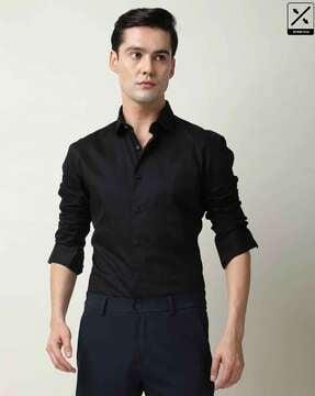 cotton shirt with spread collar