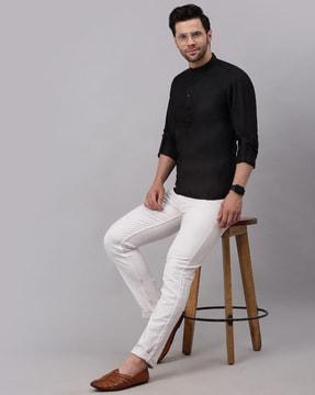 cotton short kurta with band collar