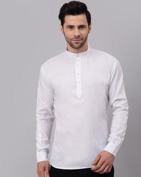 cotton short kurta with band collar