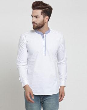 cotton short kurta with cuffed sleeves