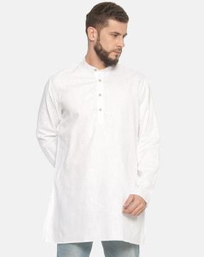 cotton short kurta with mandarin collar