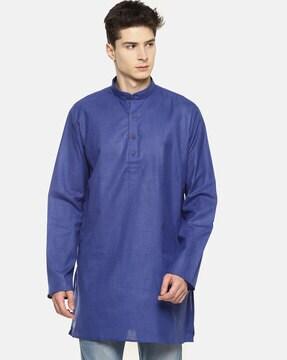 cotton short kurta with mandarin colllar