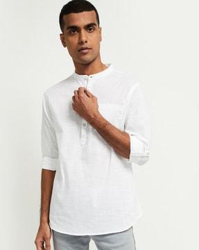 cotton short kurta with patch pocket