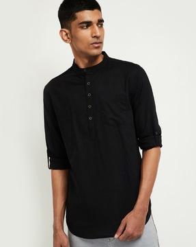 cotton short kurta with patch pocket