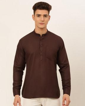 cotton short kurta with patch pocket