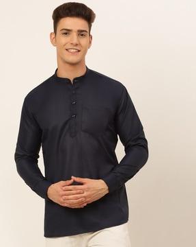 cotton short kurta with patch pocket