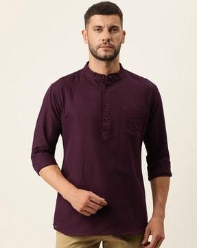 cotton short kurta with patch pocket