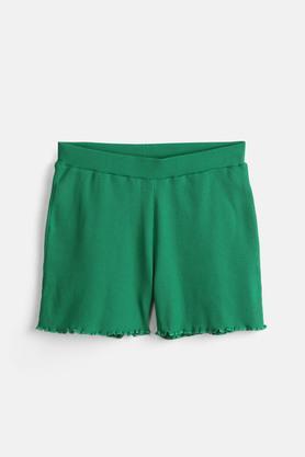 cotton shorts for girls with lettuce hem - green