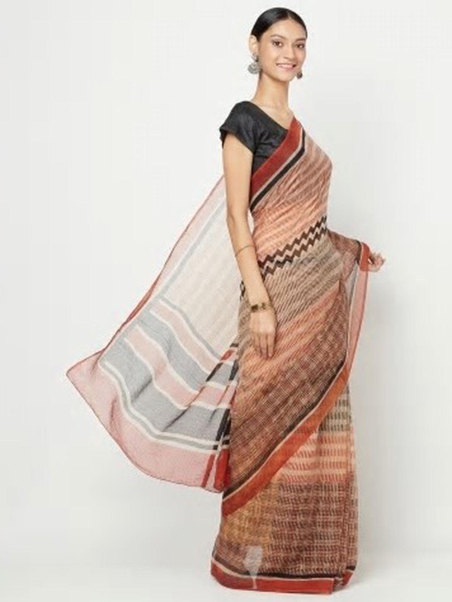 cotton silk bagru print sari