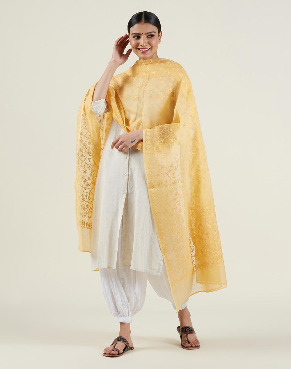 cotton silk chikankari dupatta