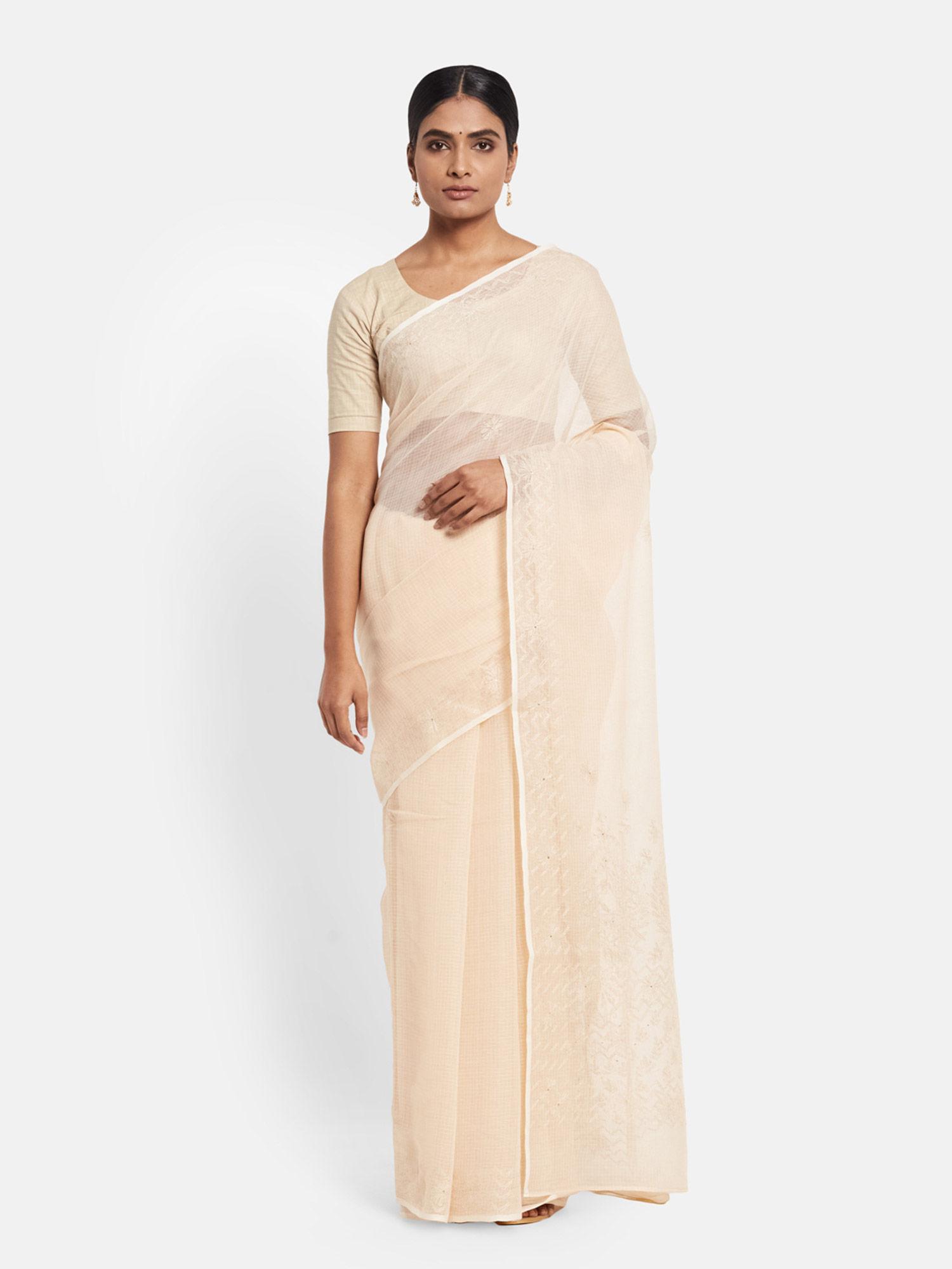 cotton silk chikankari sari without blouse