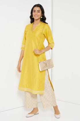 cotton silk embroidered kurta - yellow