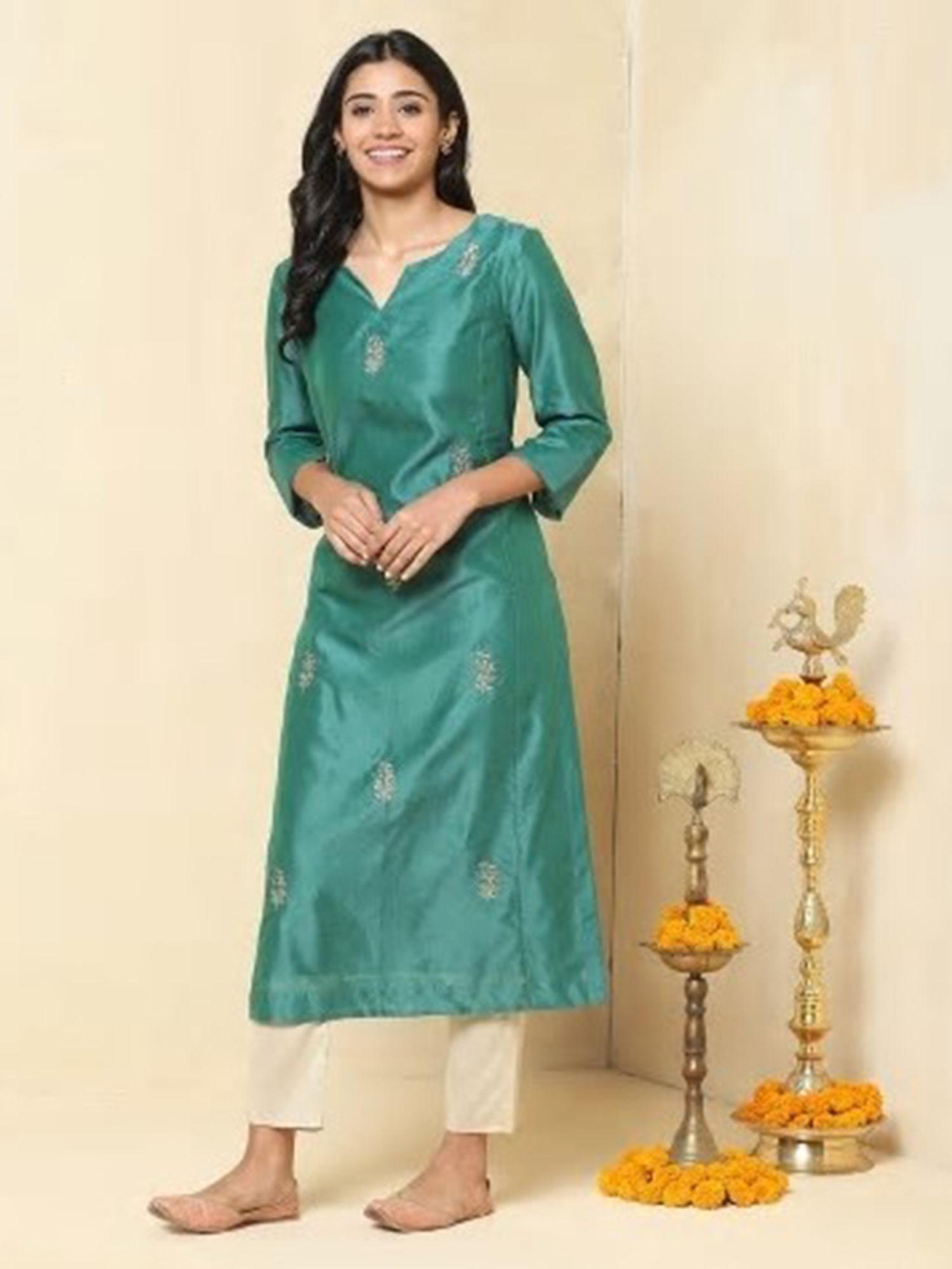 cotton silk embroidered long kurta