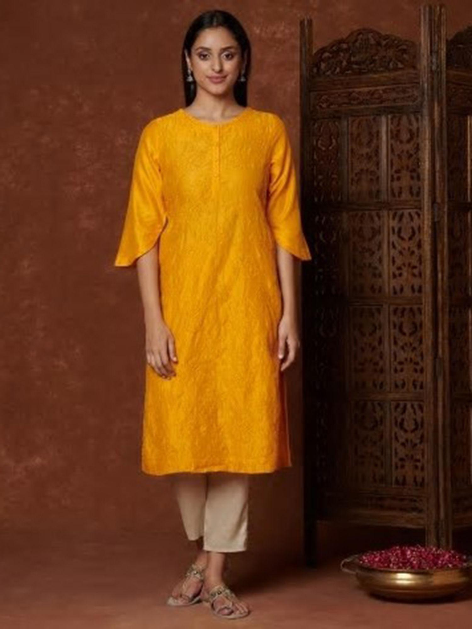 cotton silk embroidered long kurta