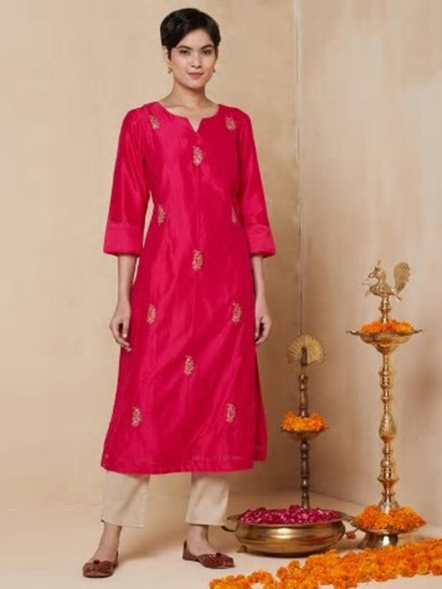 cotton silk embroidered long kurta