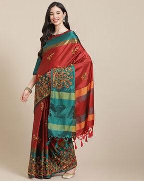 cotton silk embroidered saree with blouse piece