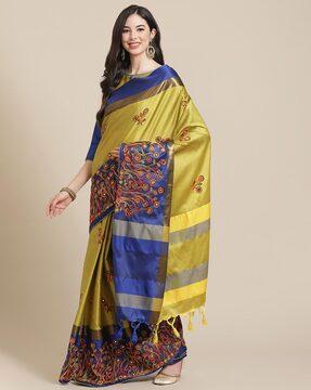 cotton silk embroidered saree with blouse piece